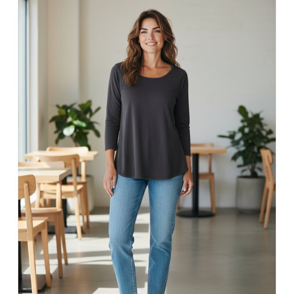 HABITAT Black 100% Linen Knit Top Scoop Neck Tunic Top Size Small